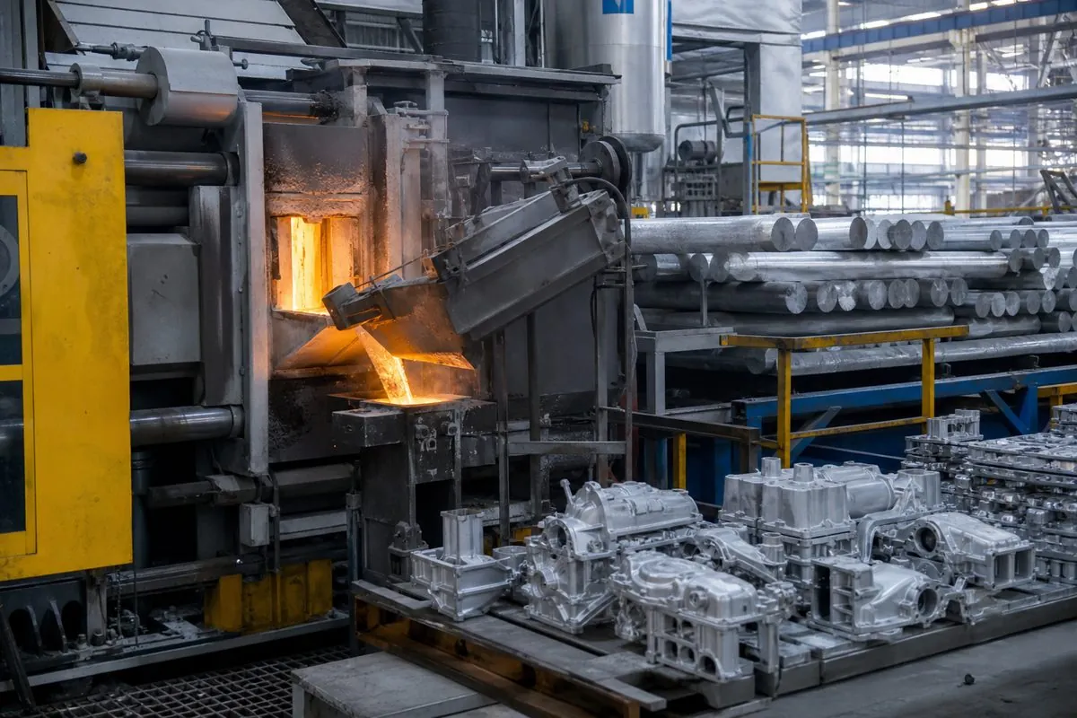 Foundry die-casting and extrusion line using P1020 and ADC12 foundry-alloy aluminium ingot feedstock