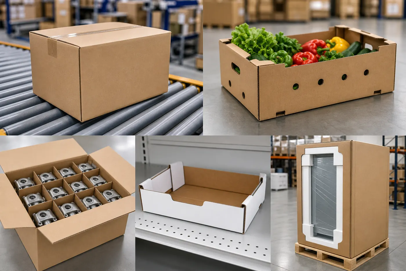 Corrugated box applications for e-commerce, food, industrial, retail, and consumer goods shipping