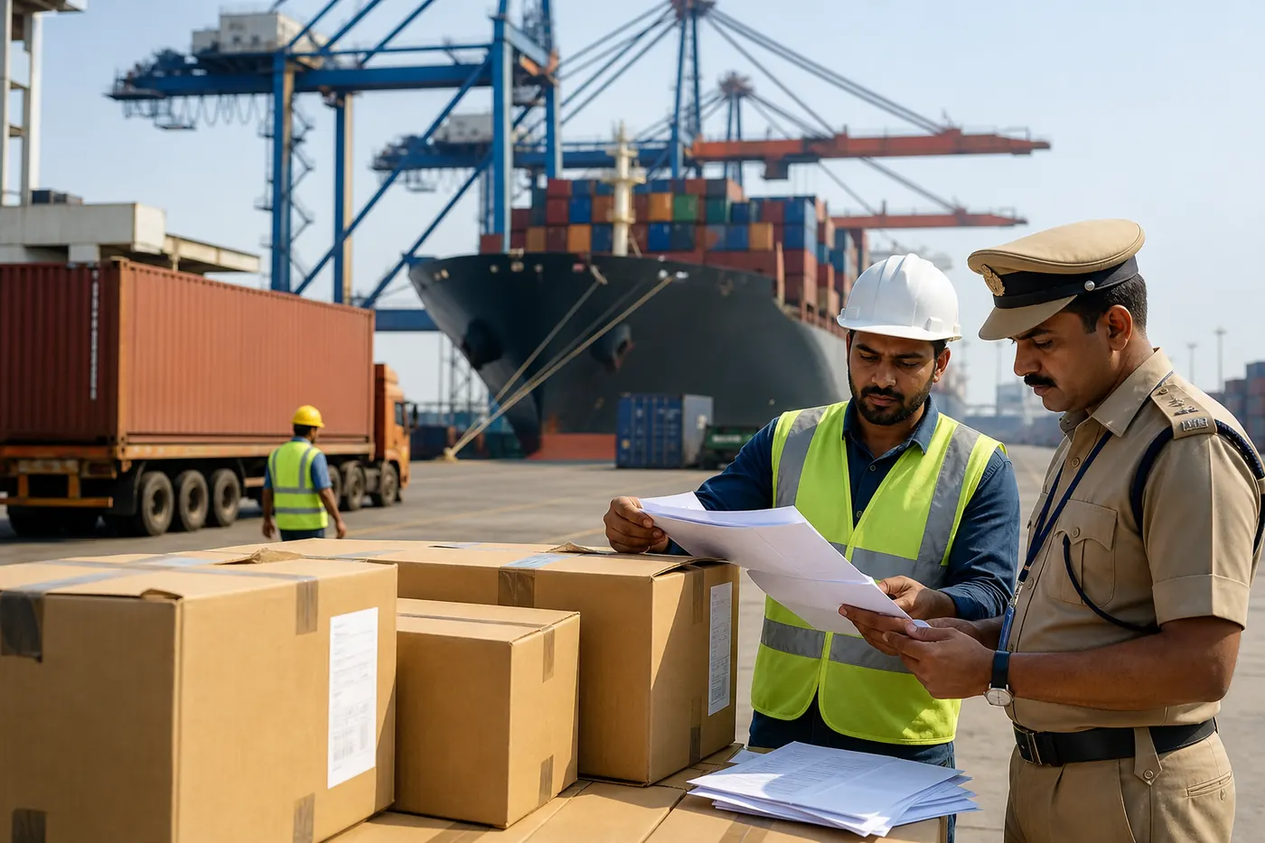 Corrugated box export trade route from an Indian port to international buyer markets