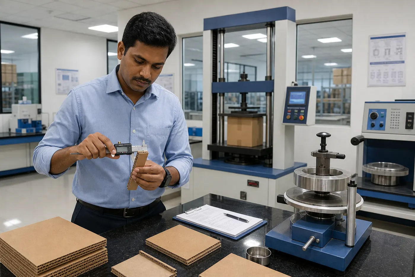 Corrugated box quality inspection with edge crush and box compression testing