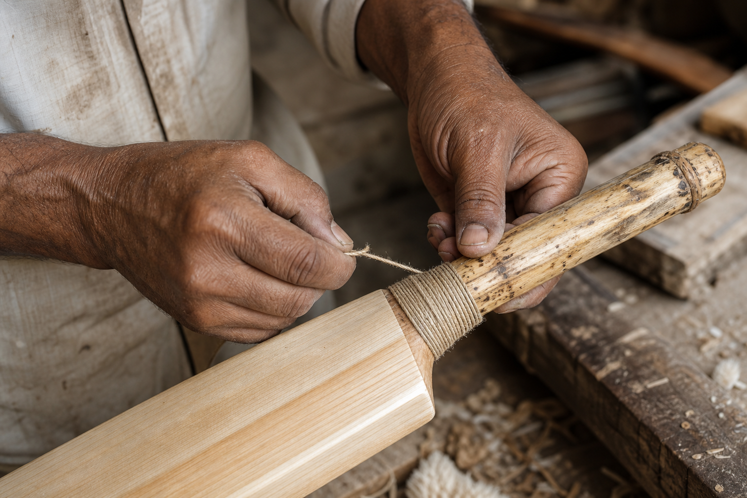 Craftsman pressing and finishing a cricket bat blade