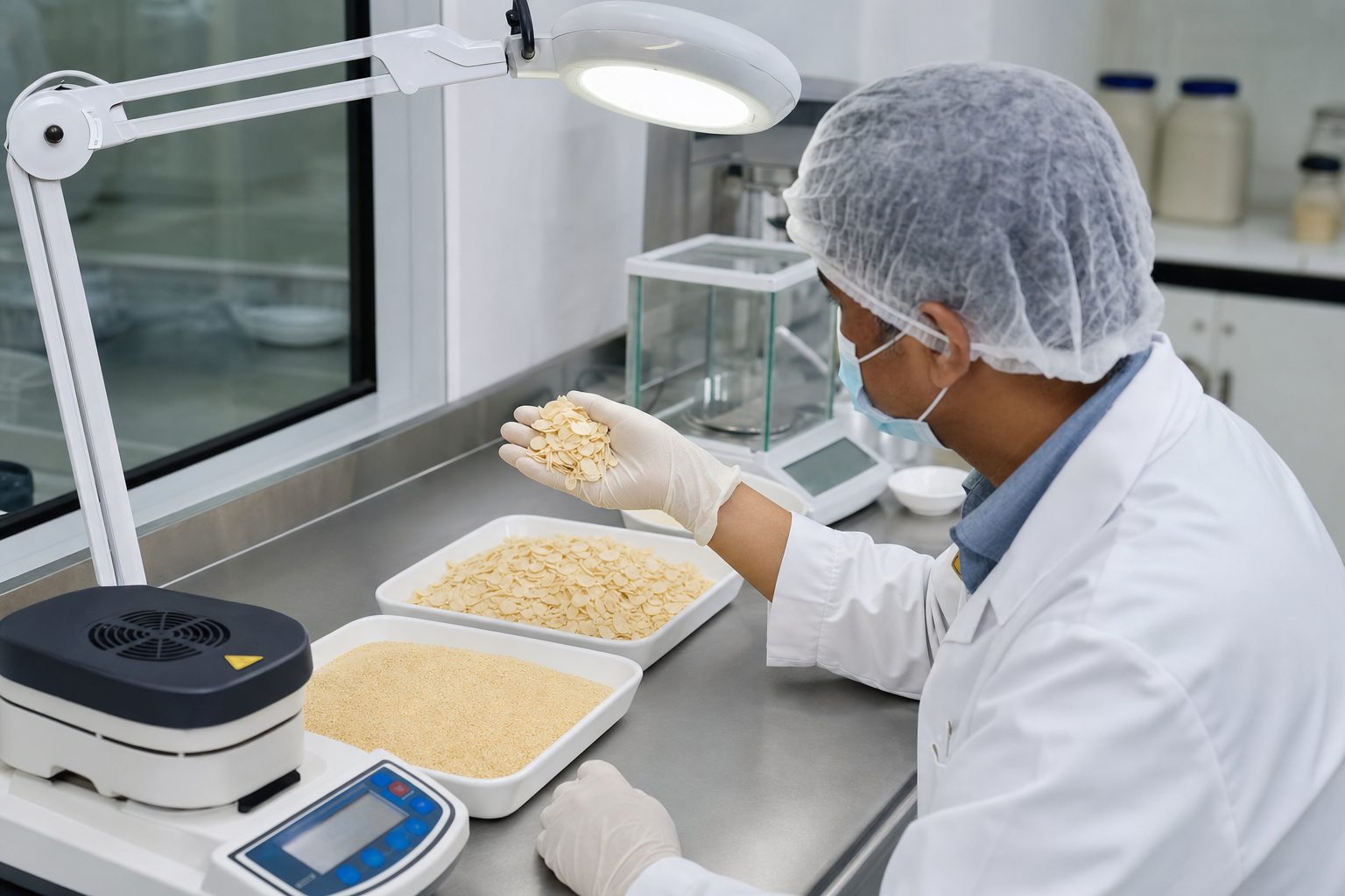 Laboratory quality inspection of dehydrated garlic flakes and powder samples