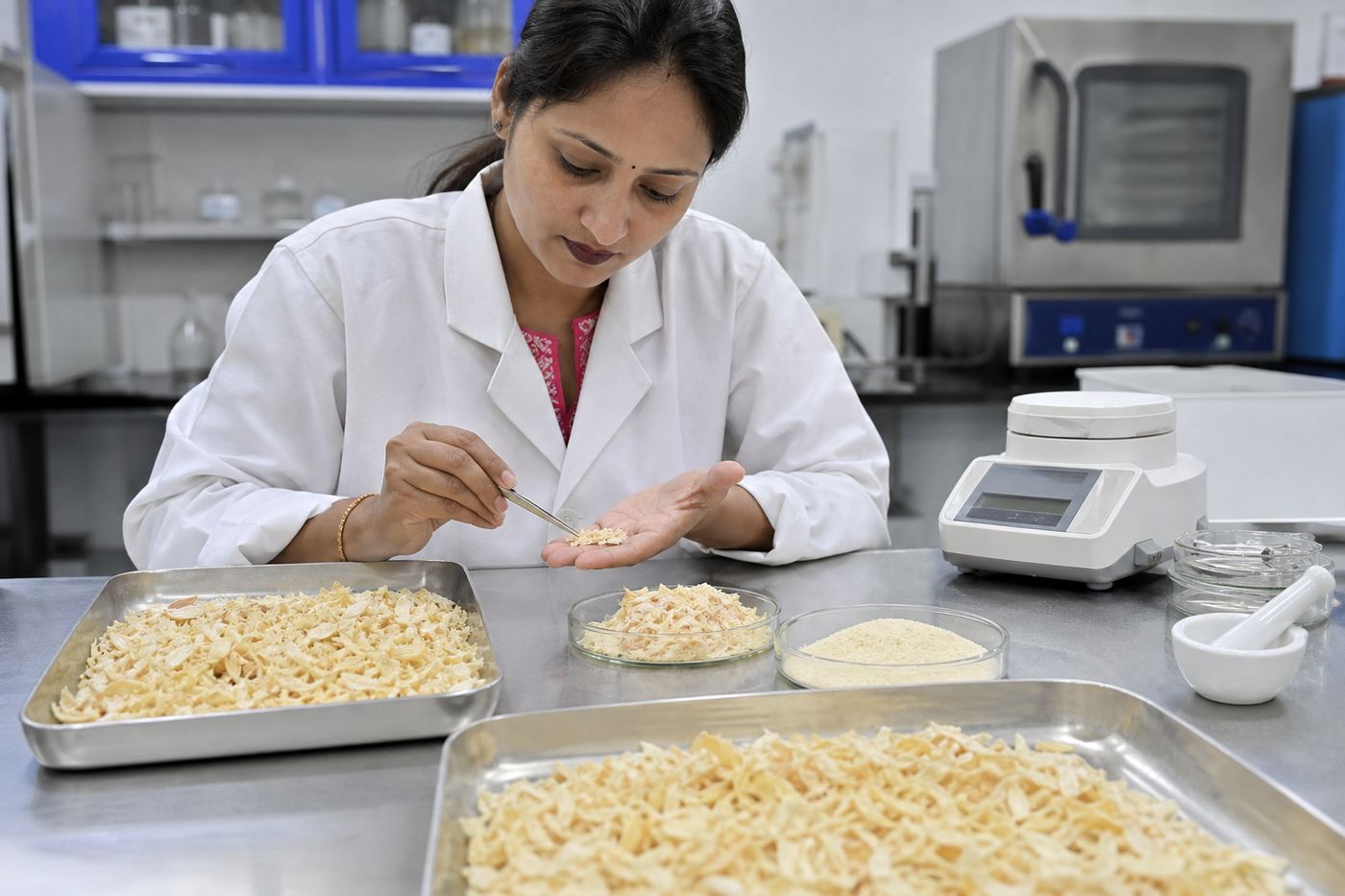 Accredited laboratory quality inspection for dehydrated onion moisture, microbiology, and grading