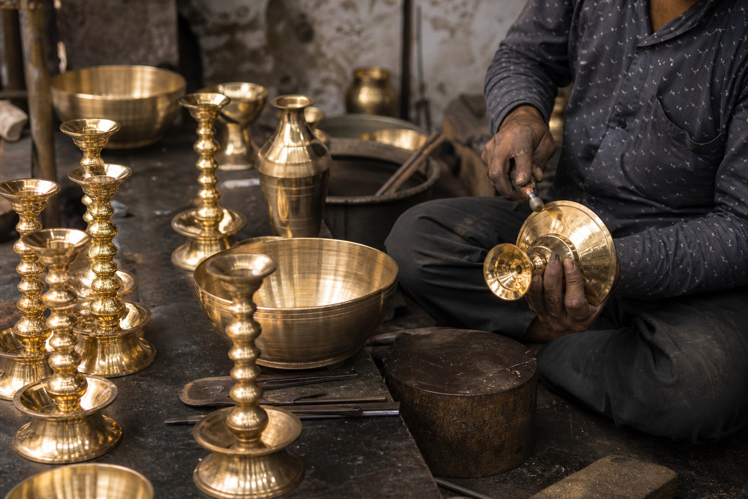 Metal handicraft samples prepared for exhibition display