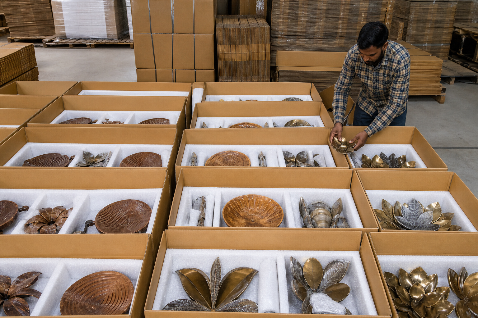 Packed handicraft cartons matched to packing lists