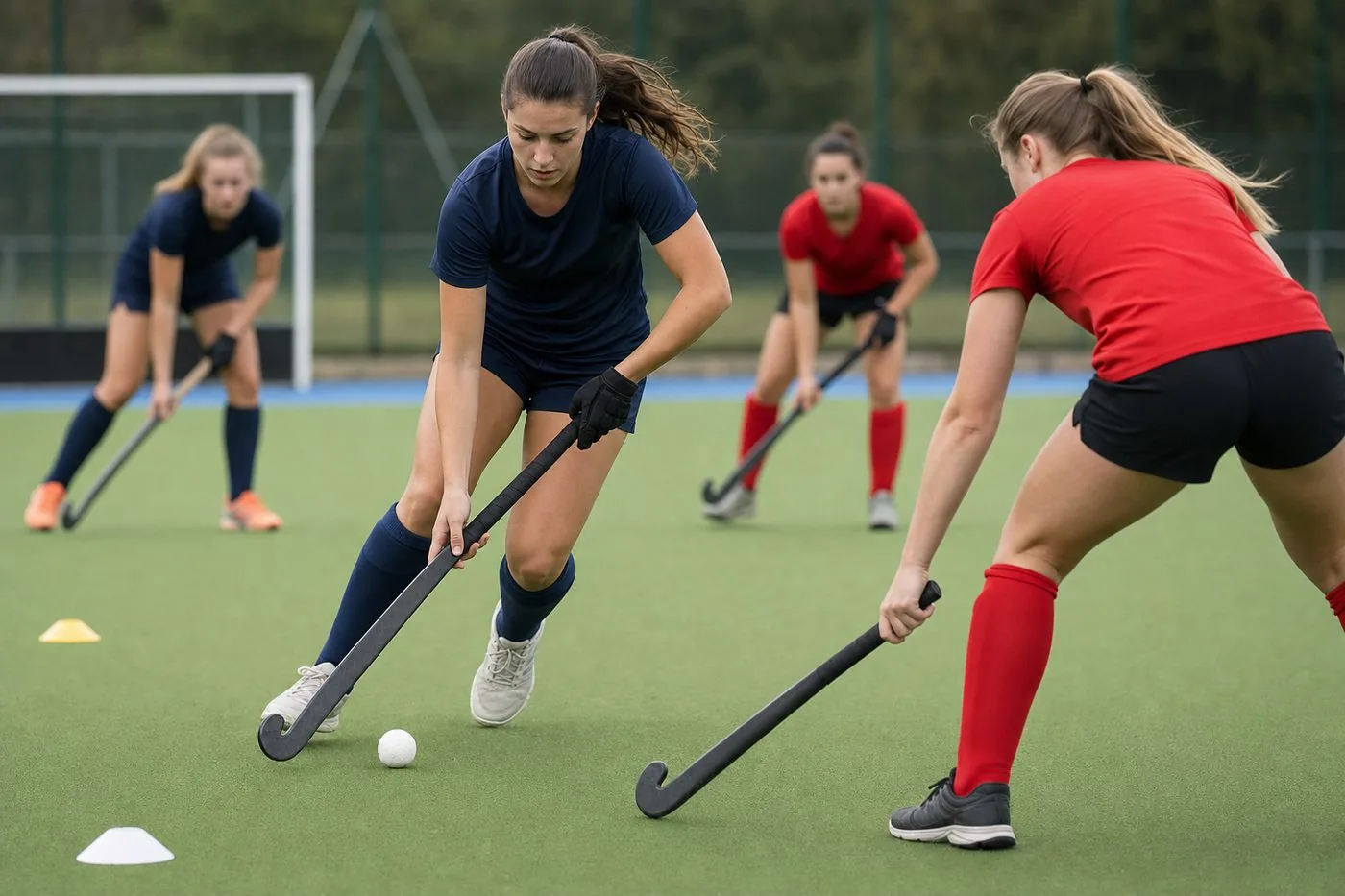 Field hockey players training on turf and club pitches showing training and match end-use applications