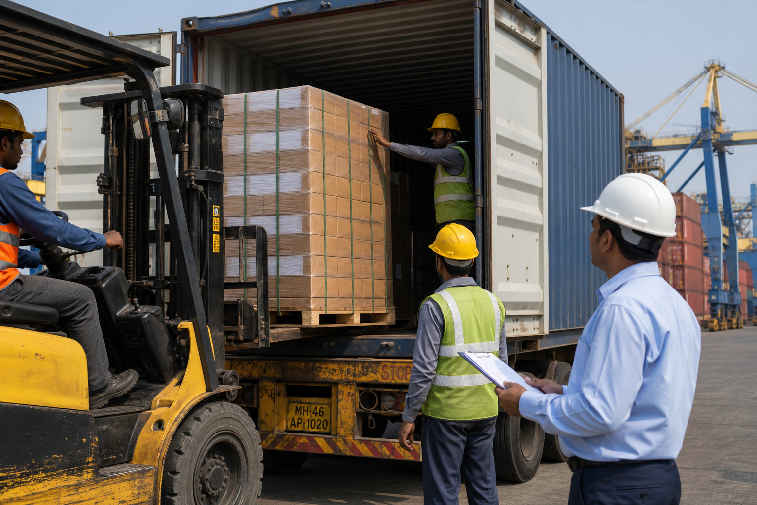 Export cartons prepared for container loading after supplier verification and quality release
