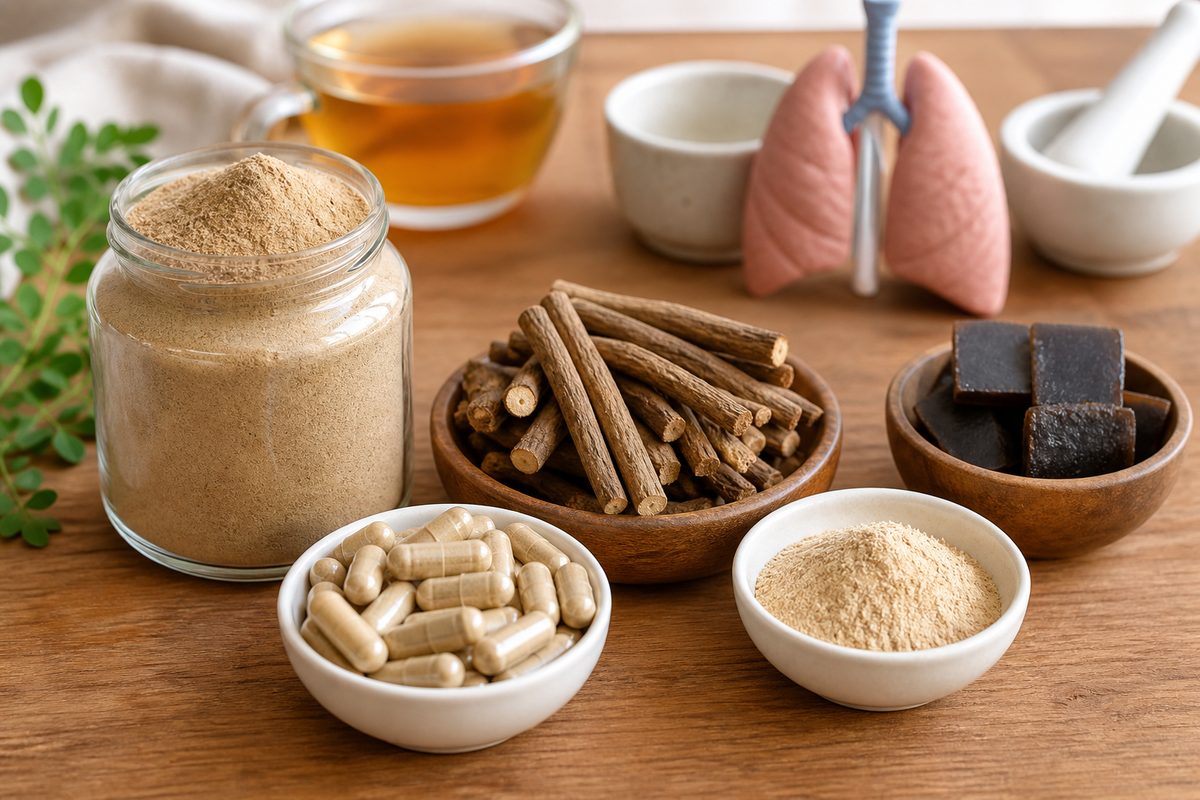Licorice root powder jar, capsules, dried Glycyrrhiza root sticks, cream extract, and confectionery block for private-label applications