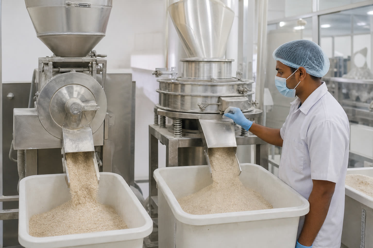 Stainless flour milling and sifting line producing fine ragi and bajra flour for export