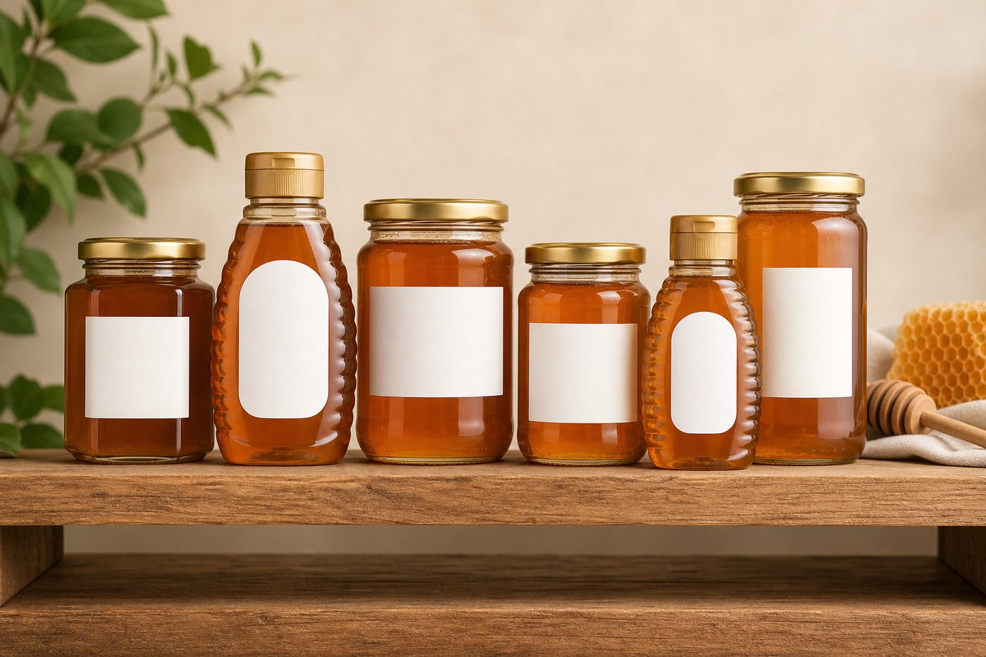 Private label organic honey retail jars and squeeze bottles