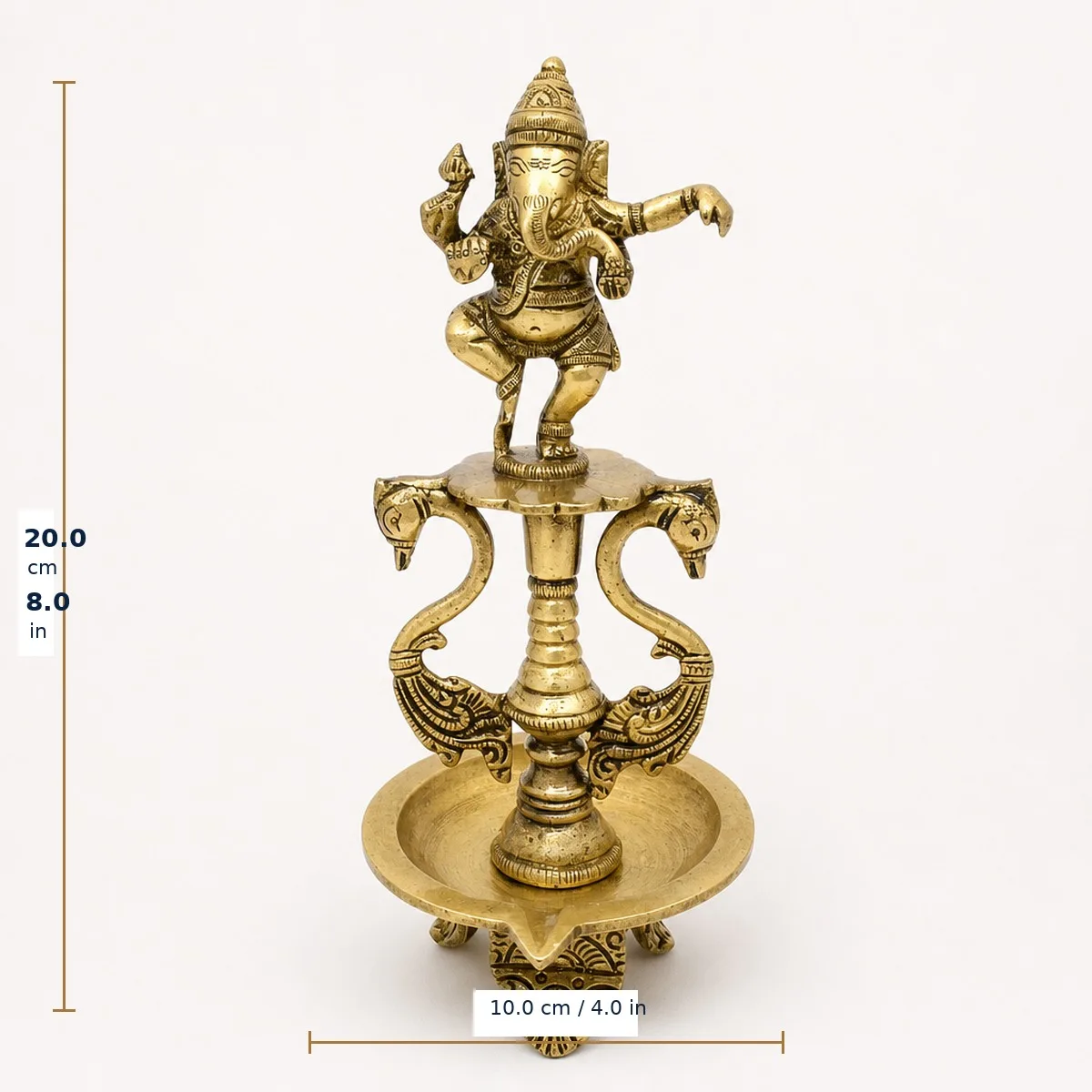 Brass dancing Ganesha diya size about 20 cm high / 8 in