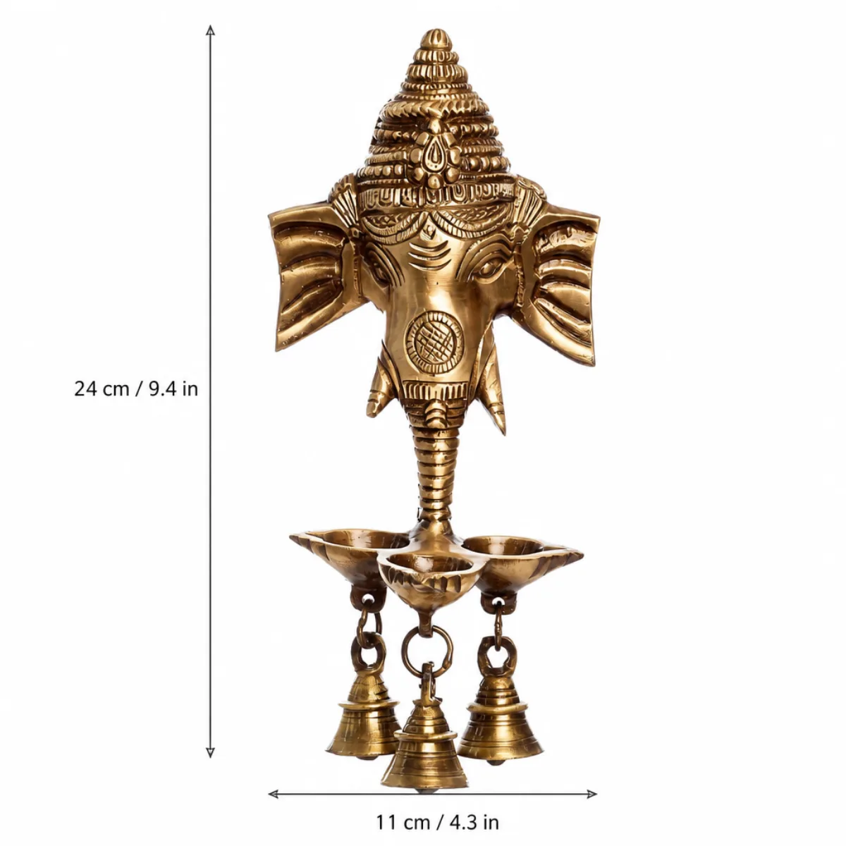 Brass Ganesha deepak wall hanging size about 24 cm high / 9.4 in