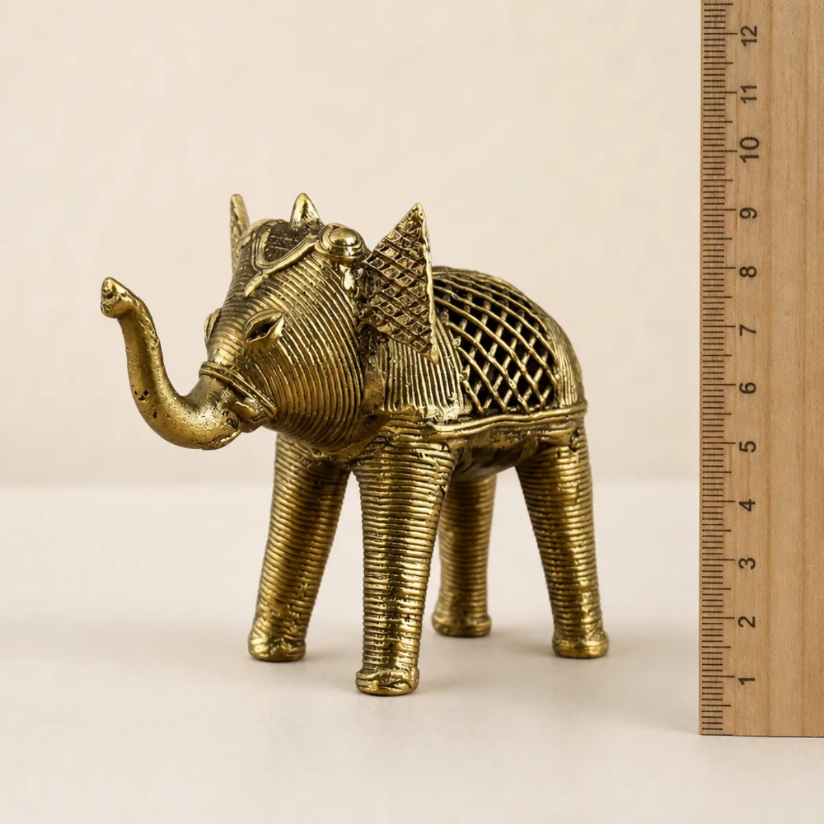 Handcrafted brass Dhokra elephant size about 11 cm high / 4.3 in