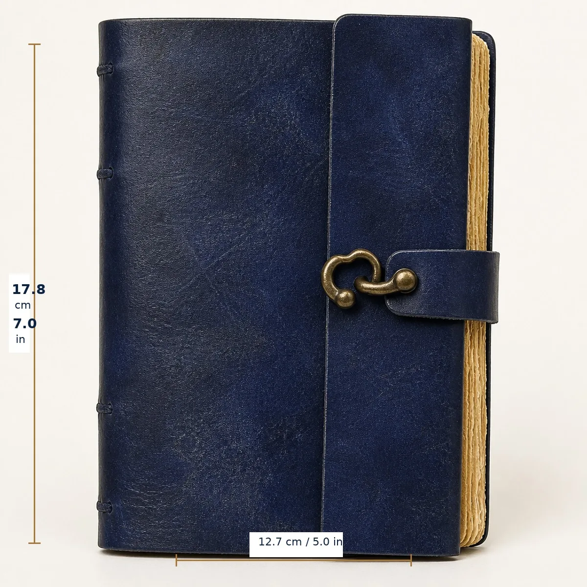 Handmade blue leather journal size about 17.8 × 12.7 × 3.2 cm
