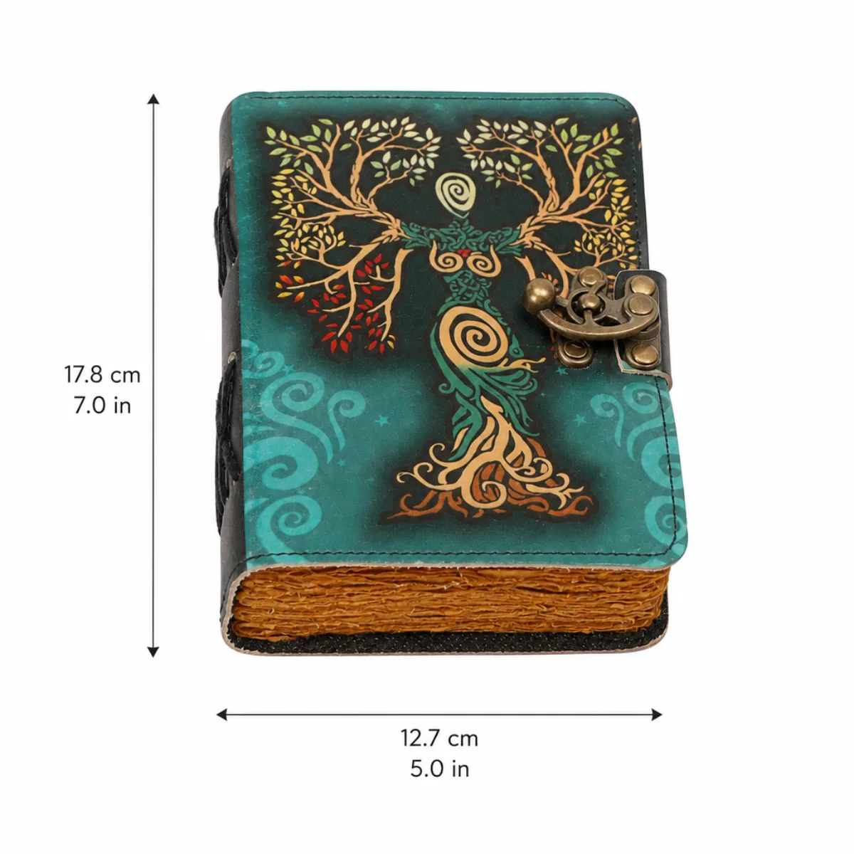 Handmade leather tree-of-life journal size about 17.8 × 12.7 × 3.8 cm