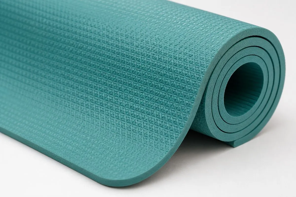 Close-up of a 6mm TPE yoga mat showing textured non-slip surface and rolled edge